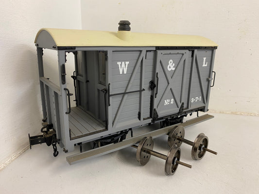 XWW14 Accucraft W&L Wagon boxed with both sets of Wheels Used but in good condition